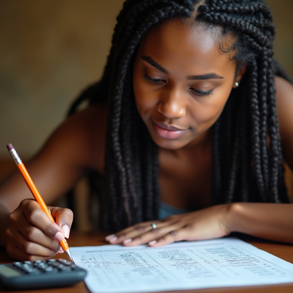 Participant working through a profit calculation exercise with a printed worksheet